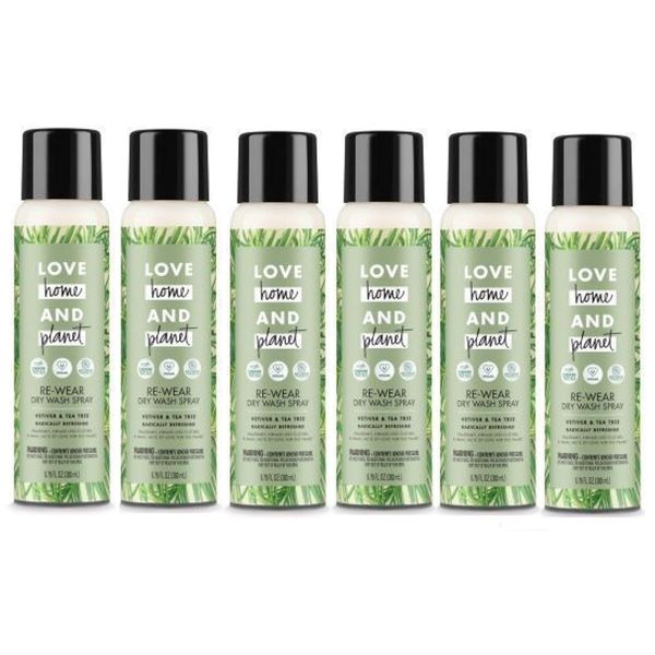 6 PACK - Love Home and Planet Dry Wash Spray, Vetiver & Tea Tree , 6.76 fl oz