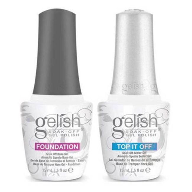 Nail Set of 2 Harmony Gelish Harmony Gelish 15ml Soak Off Top Coat + Foundation Base Gel Base Coat + Top Sealer Gelish Top Base Nail Artist Gel Nail Self Nail Nail New