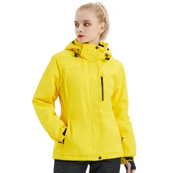 FREE SOLDIER Women's Waterproof Ski Snow Jacket Fleece Lined Warm Winter Rain Jacket with Hood Fully Taped Seams(Yellow,XL)