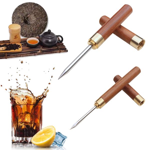 WUDQIJI Edelstahl Eispickel Pick Werkzeug 2 Stück Eispickel Holzgriff Tee Messer Puer Puerh Edelstahl Ice Pick Eispickel Brecher Edelstahl Kitchen Bar Ice Picks für Küche Bars Barkeeper Picknicks