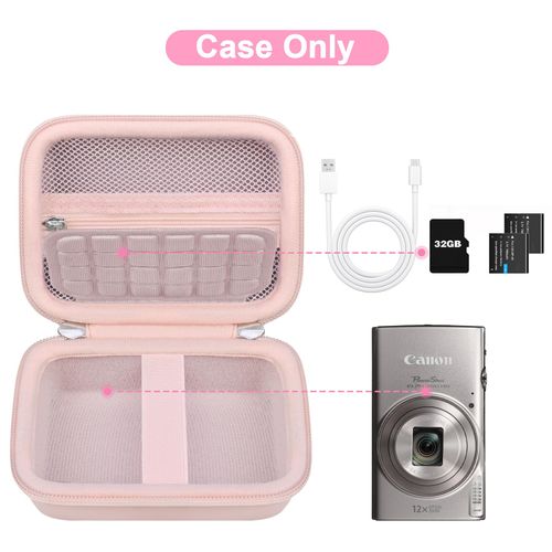 Canboc Carrying Case for Canon PowerShot ELPH 360 Digital Camera, Mesh Pocket fit Cable, Batteries, Pink (Case Only)