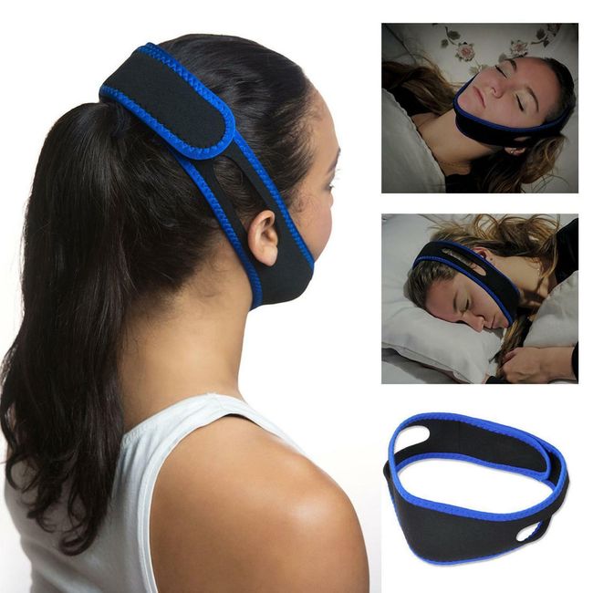 Snor Stop Anti-Snoring Belt, Headband Chin Jaw Support Strap Blue/Black (2 Pack)