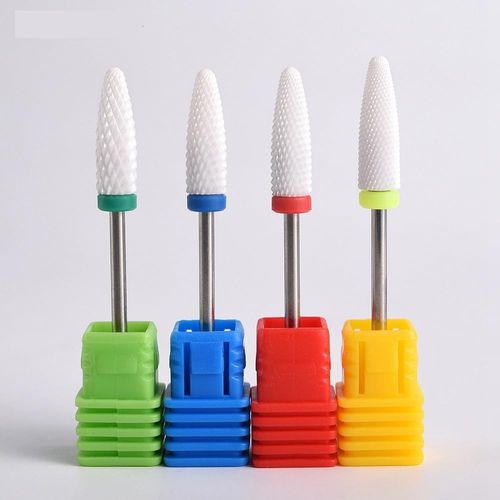 KADS 4Pcs Ceramic Nail Drill Bits Set, 3/32'' Professional Acrylic Nail File Drill Bit for Manicure Pedicure Cuticle Gel Nail Polishing (Long Bullet Shape Bits)