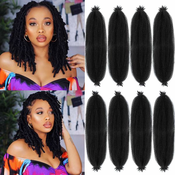 Afro Twist Hair 16 Inch 8 Packs, Springy Afro Twist Hair Pre Fluffed Spring Twist Hair Pre Stretched Wrapping Hair for Soft Locs Hair Extensions (16 Inch (Pack of 8), 1B#)