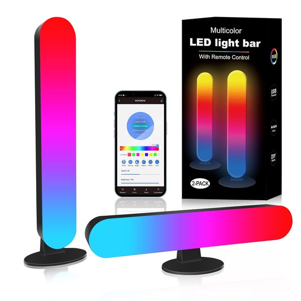 LED Light Bars 2 Pack, Smart LED Lights Desk Lamp RGB Light Bar Gaming Setup Accessories with Immersive APP Control Sync with Music,15 Scene Modes & 4 Music Modes USB Flow Mood Light for TV/PC/Movie