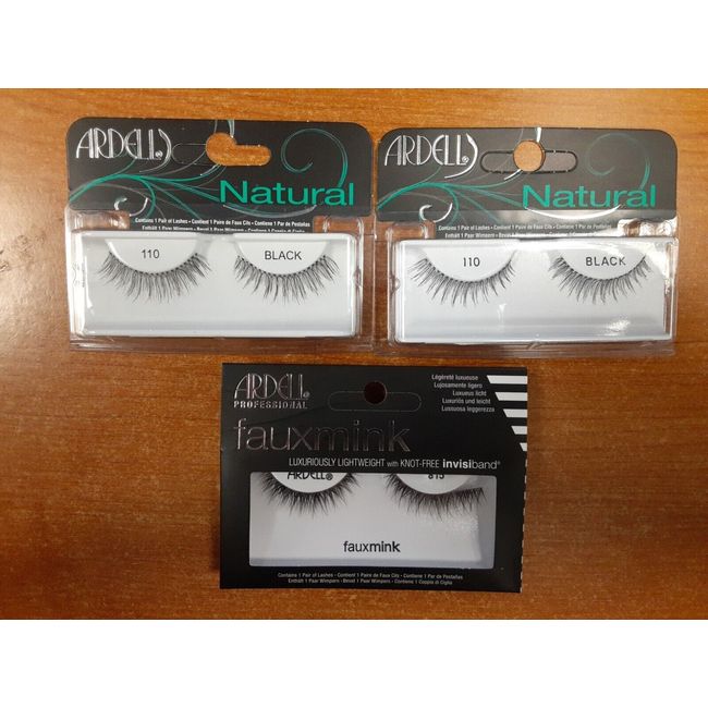 3 Pack: 2-Ardell Natural Lashes #110 AND 1-Ardell Fauxmink #815     -  E4C
