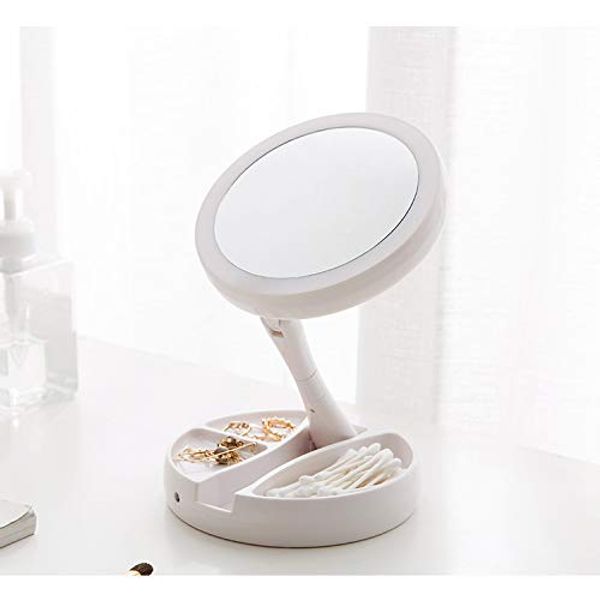 Lighted Makeup Mirror Double Sided 10x Magnifier Lighted Makeup Mirror Smart Design with Brightness & Angle & Height Adjustable Foldable Compact Mirror Travel LED Mirror