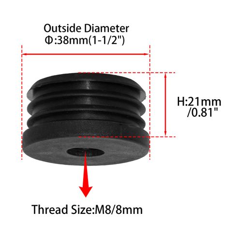 Flyshop Black M8 Threaded Plastic Plugs Round Tube End Caps Tubing Plugs Inserts Furniture Glider 38 mm Diameter 4 Pcs