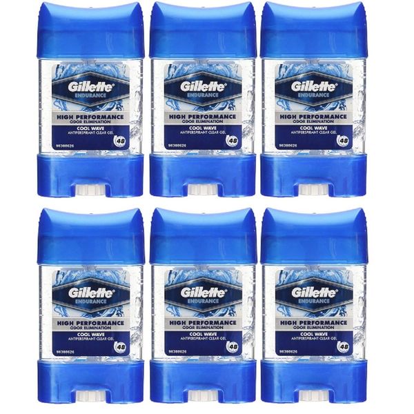 6 x Gillette Endurance Antiperspirant Clear Gel 70ml - Cool Wave