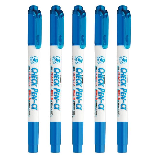 ZEBRA WYT20-BL-5AZ Water-Based Pen Memorization Check Pen, Alpha, Blue, 5 Pens