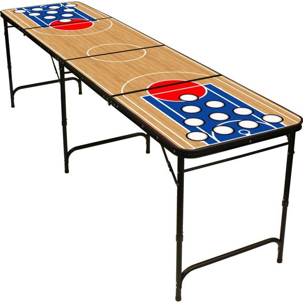 8' Folding Beer Pong Table with Bottle Opener, Ball Rack and 6 Pong Balls - Basketball Design - By Red Cup Pong