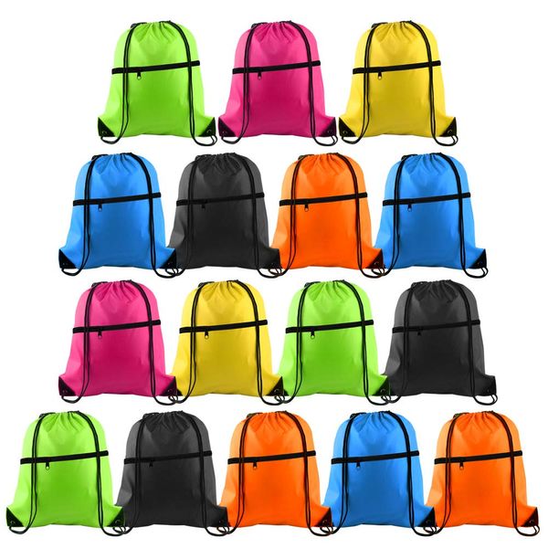 KUUQA 16Pcs Drawstring Backpack with Zipper Pocket Cinch Sack Bulk String Bags