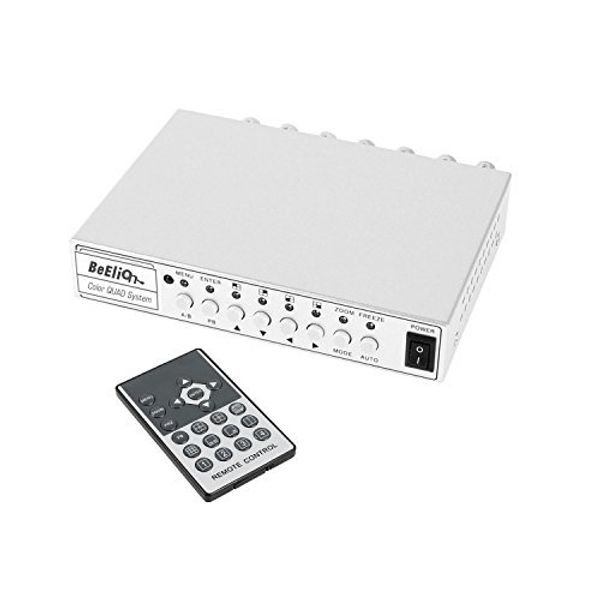 BeElion 2CH Color Video Quad Switcher, CCTV DVR Camera Video Splitter Processor Switch System