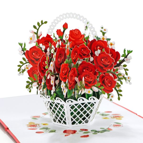 CUTPOPUP Red Roses Vase - Birthday Cards for Women, Mothers Day Cards Pop Up, Flowers 3D Greeting Card, Anniversary Cards, Valentines Card (Roses Vase) US8-34UK1515