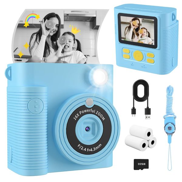 FKATEEN Instant Print Camera for Kids, 1080P HD Kids Digital Cameras Instant Print Photos with 32GB SD Card, Christmas Birthday Gifts for 3 4 5 6 7 8 9 10 11 12 Year Old Girls Boys