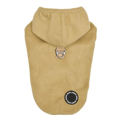 Puppia Zuko Warm Winter Hooded Polar Fleece Shirts with Integrated Harness for Small and Medium Dogs, Beige, Large