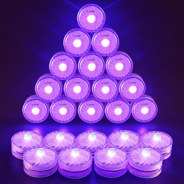 HL Submersible LED Light,Purple Small LED Light,100 Hours Waterproof Flameless Led Lights Battery Powered for Wedding Home Vase Festival Party Decoration 24pcs (Built-in 48 Batteries)