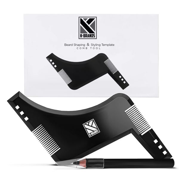 Beard Shaping Tool for Men - Beard Shaper and Styler Template with Comb & Beard Pencil - by K-Brands