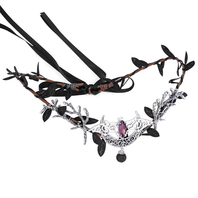 MOSTORY Handmade Elf Silver Moon Crown Fairy Bat Wings Headpiece Woodland Black Leaf Headband Fairy Princess Cosplay Costume Accessory Renaissance Carnival Festival Party Prom Silver Black