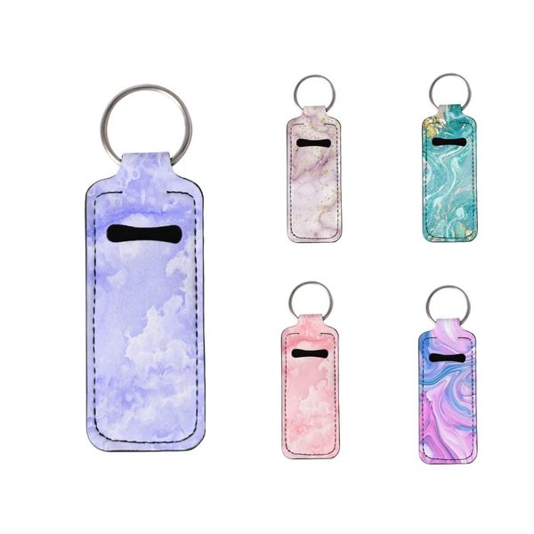 Buybai Marble Pattern Lipstick Holder for Purse Clip on Carrying Lip Balm Pouch Chapstick Holder Keychains 5 Pack Set Travel Accessories