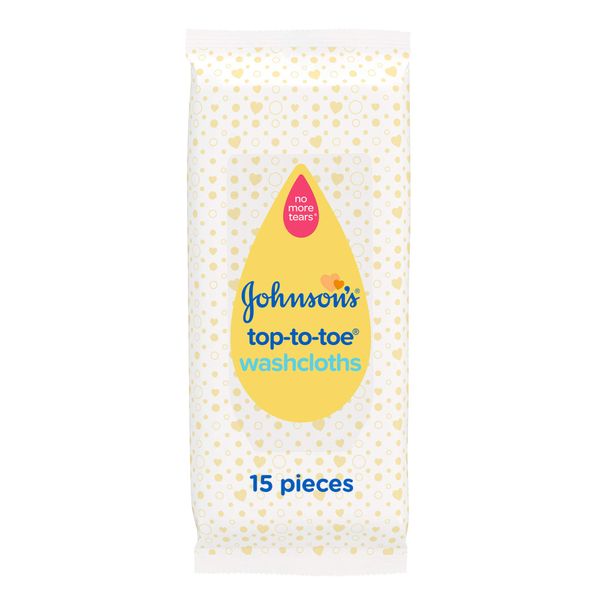 Johnson's Baby Top-To-Toe Washcloths 15 Pieces - Pre-Moistened Washcloths for Sensitive Skin