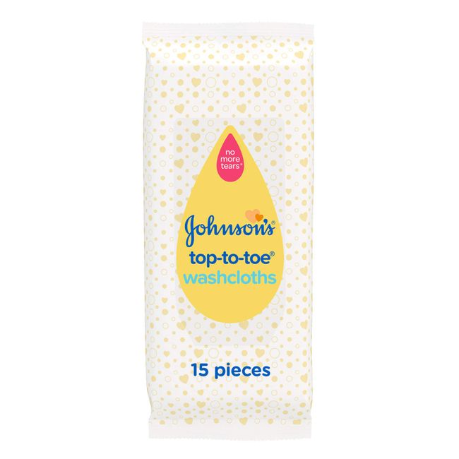 Johnson's Baby Top-To-Toe Washcloths 15 Pieces - Pre-Moistened Washcloths for Sensitive Skin