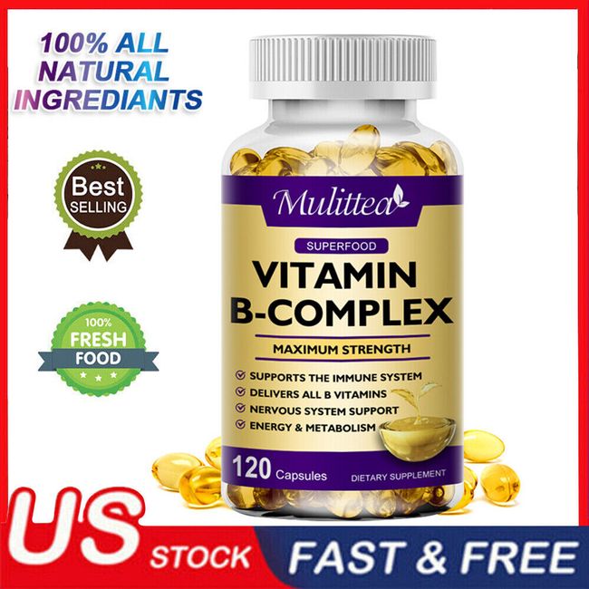 Vitamin B Complex Capsule B1 B2 B3 B5 B6 B7 B9 B12 Folic Acid & Biotin Energy US