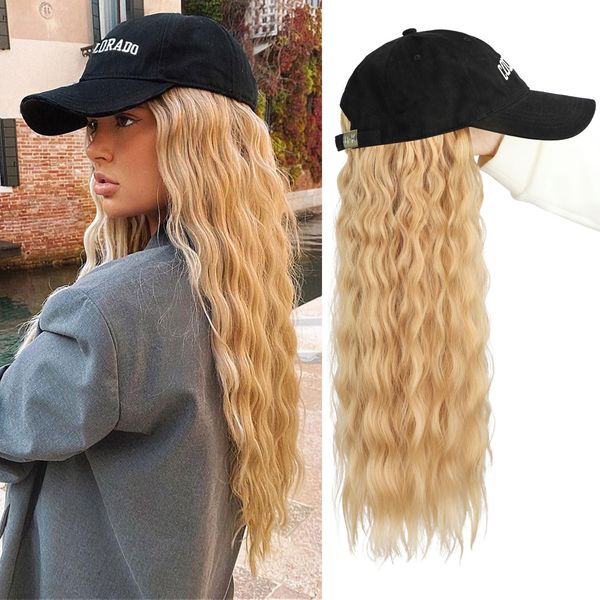 HANYUDIE Hat Wigs for Women Baseball Cap with Hair Extensions Adjustable Hat with Hair Comfortable and Stylish Hat with Hair Attached for Women(Blonde)