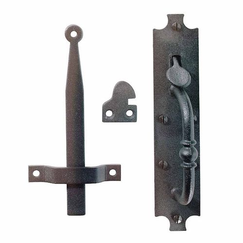 Renovators Supply Manufacturing Black Cast Iron Norfolk Door Latches Traditional Gate Or Door 8" Tall Thumb Latches Black Powder Coated Two Sided Gate Latch Locks with Mounting Hardware