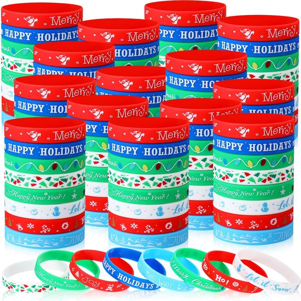 Capoda Christmas Silicone Bracelets Bulk Christmas Wristband Xmas Rubber Band Holiday Wristbands Accessories Gift for Christmas Stocking Stuffers Christmas Supplies(120 Pcs)