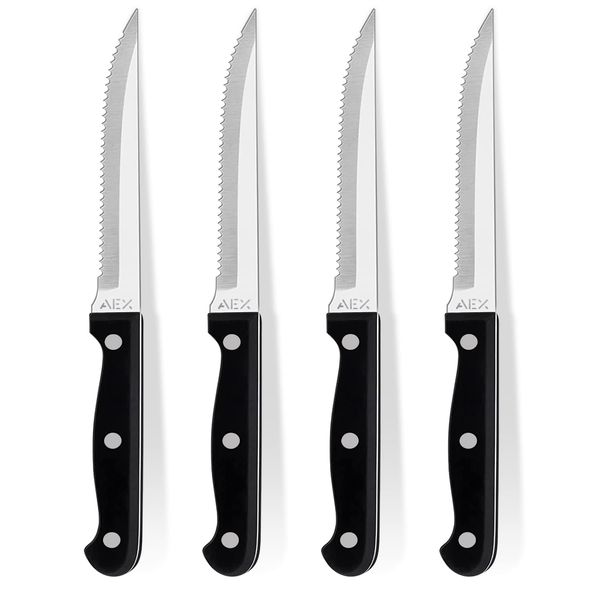 AEX Stainless Steel Knives Set of 4 Kitchen Knife Full Tang Durable Sharp Serrated Edges Steak Knives Sets Comfortable Grip Handle Dinner Table Knives Cutlery Set