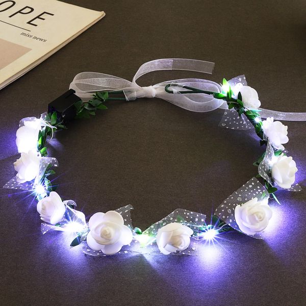 Fashband LED Flower Crown Headbands Light Up Floral Hair Wreath Crowns Festival Headpiece Halloween Party Headdress for Women(Yellow)