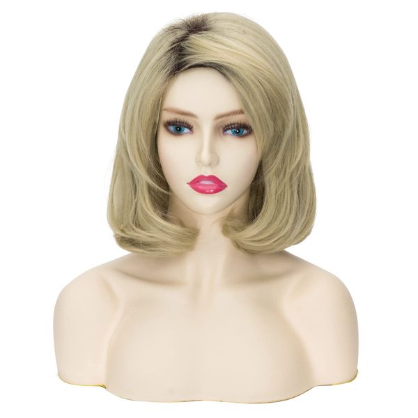 Coraline Short Blonde Dark Root Bob Pelucas Realitic Synthetic Halloween Csoplay Women Wig