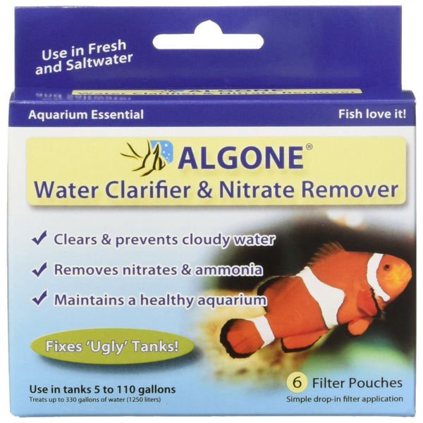 Algone Aquarium Water Clarifier and Nitrate Remover, 6 filter pouches