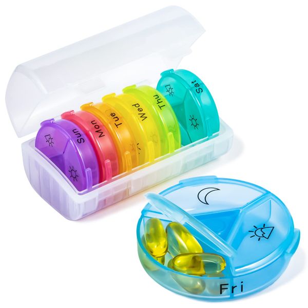 Weekly Pill Organizer Medicine Container, Chrxbei Pills Cases Organizers 7 Day 3 4 Times A Day with Large Compartments, BPA Free Medication Separator Storage to Hold Vitamin, Fish Oils, Supplement (M)