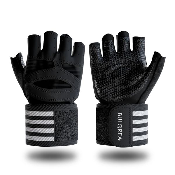 BULQREA (L) Training Gloves, Extra Long Wrist Wraps with 50% Longer Length, Blister Prevention, 3-Layer Structure, Honeycomb, Breathable, Mesh, Washable, Men's, Silicone, Muscle Training Gloves, Gym