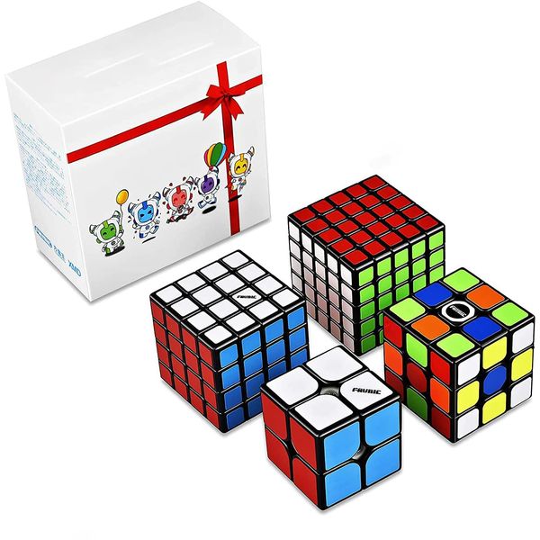 FAVNIC Magic Cube, Magic Cube, Competition Dedicated Cube, 2x2, 3x3 Set, Rotate Smooth, 3D Puzzle, Magic Cube (Official Version) (Set of 4)