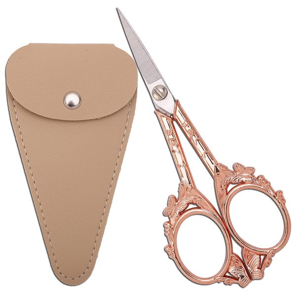 HITOPTY Sewing Scissors Embroidery Scissors Sharp Crafting Scissors with Sheath for Needlework Artwork Threading Cross Stitch DIY Tools, 4.7in Rose Gold Butterfly Shears