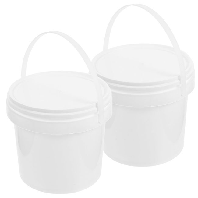 Healifty 2pcs Plastic Pails with Lids Food Grade Storage Bucket 2L Water Bucket with Handle Ice Cream Container Paint Pigment Bucket Pet Treat Container