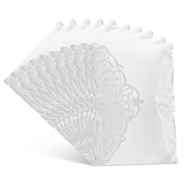 Wedding Invitation Cards,10Pcs Elegant White Laser Cut Wedding Invitations Cards with Blank Inserts,Floral Design Invites Pocket for Bridal Showers, Engagement Party