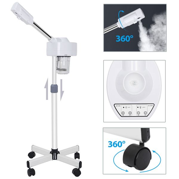 Professional Ozone Facial Steamer On Wheel Height Adjustable w/Hot Mist Function