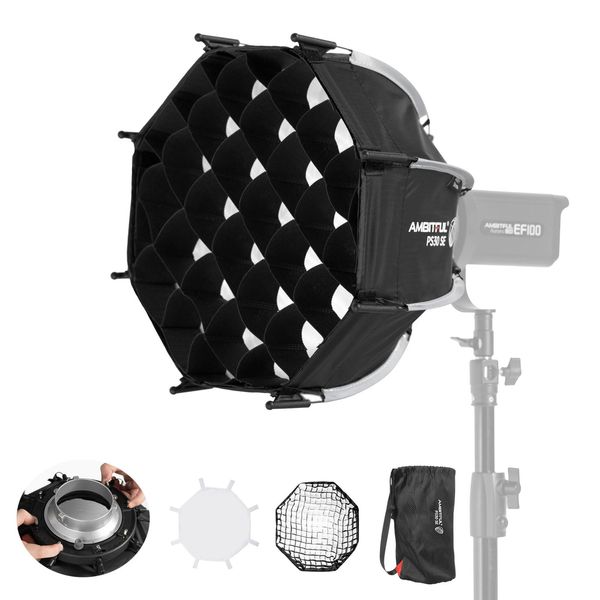 AMBITFUL 11.8''/30cm Mini Softbox Quick Release Softbox with Bowens Mount Quick Folding Quick Set Up with Diffusers/Honeycomb Grid/Bag