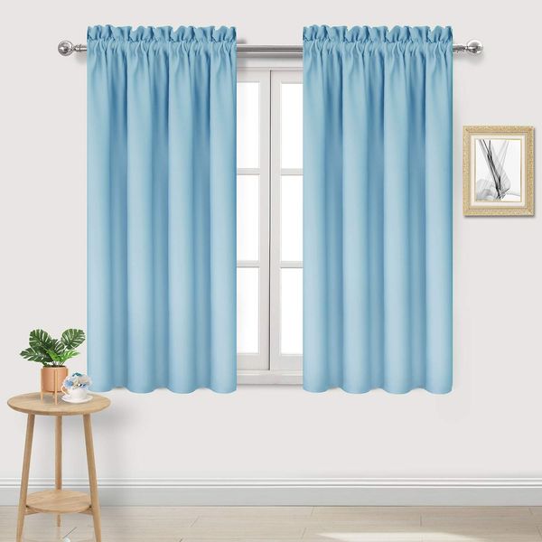 DWCN Light Blue Blackout Curtains for Bedroom – Rod Pocket Thermal Insulated Energy Saving Drapes for Living Room and Bedroom, W 38 x L 54 Inch, 2 Panels