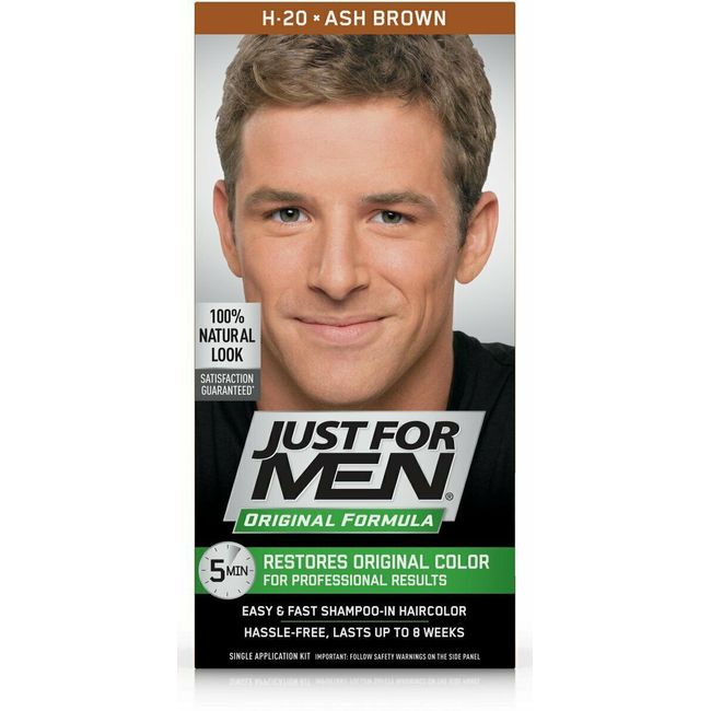 Just For Men Shampoo-In Hair Color Ash Brown H20 with Keratin 1 Count Pack of 2