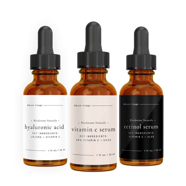 Blackstone Age Defying Facial Serum Set | Vitamin-C, Retinol, Hyaluronic Acid (3 Pack) for Day and Night Beauty Regimen - All Natural and Moisturizing