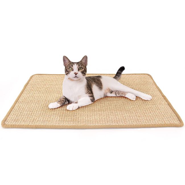 Petslucent Kratzmatte für Katzen, Sisal Kratzteppich für Hauskatzen, die Krallen Schleifen und Couchteppiche schützen Sofa Horizontales Katzenkratzmatte (60 * 40cm, Hellbraun)