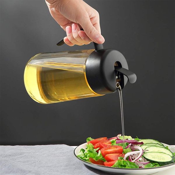 Auto Flip Oil Dispenser Bottle Olive Oil Dispenser Bottle with Automatic Cap No Drip Condiment Dispensing Cruet Container Drip-Free & Spill-Free Spout Non-Slip Handle for Kitchen Cooking (20oz/600ml)