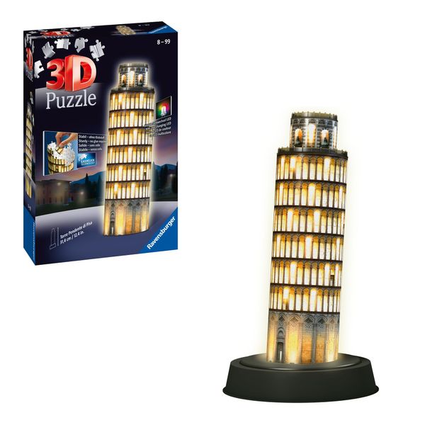 Ravensburger 3D Puzzle Schiefer Turm von Pisa bei Nacht 12515 - leuchtet im Dunkeln - 216 Teile - ab 8 Jahren