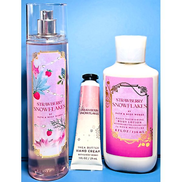 $$$AVE ~ STRAWBERRY SNOWFLAKES ~ 3PC GIFT SET ~ Bath & Body Works ~ SHIPS FREE!