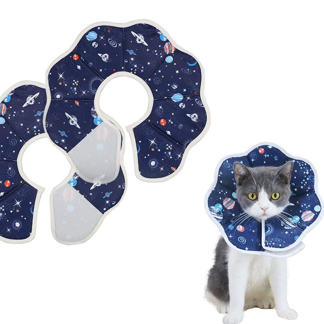 Elizabeth Collar, Soft Elizabeth Collar, For Small Dogs and Cats, Pets, Lightweight, Soft, Easy Installation, Postoperative Wound Protection, Licking Prevention, Scratch Prevention (M, Space Design)